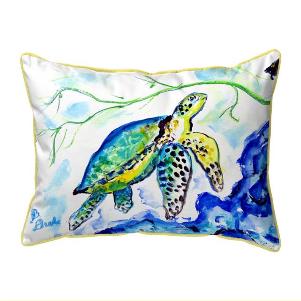 Betsy Drake HJ833 16 x 20 in. Yellow Sea Turtle Large Pillow
